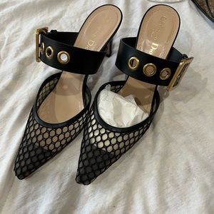 Dior Black Mesh Heels with Gold Details